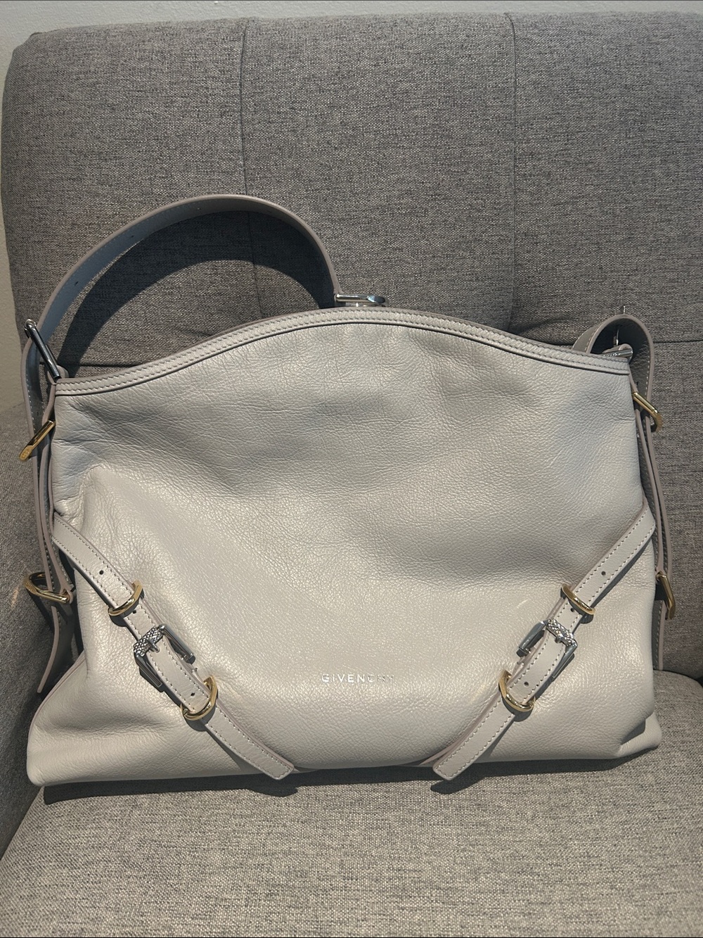 Authentic Givenchy medium Voyou in Light Gray Leather bag